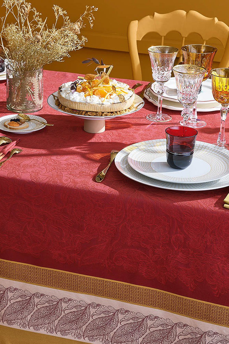 Garnier Thiebaut Alexandria Tablecloth 69"x 69" Ruby