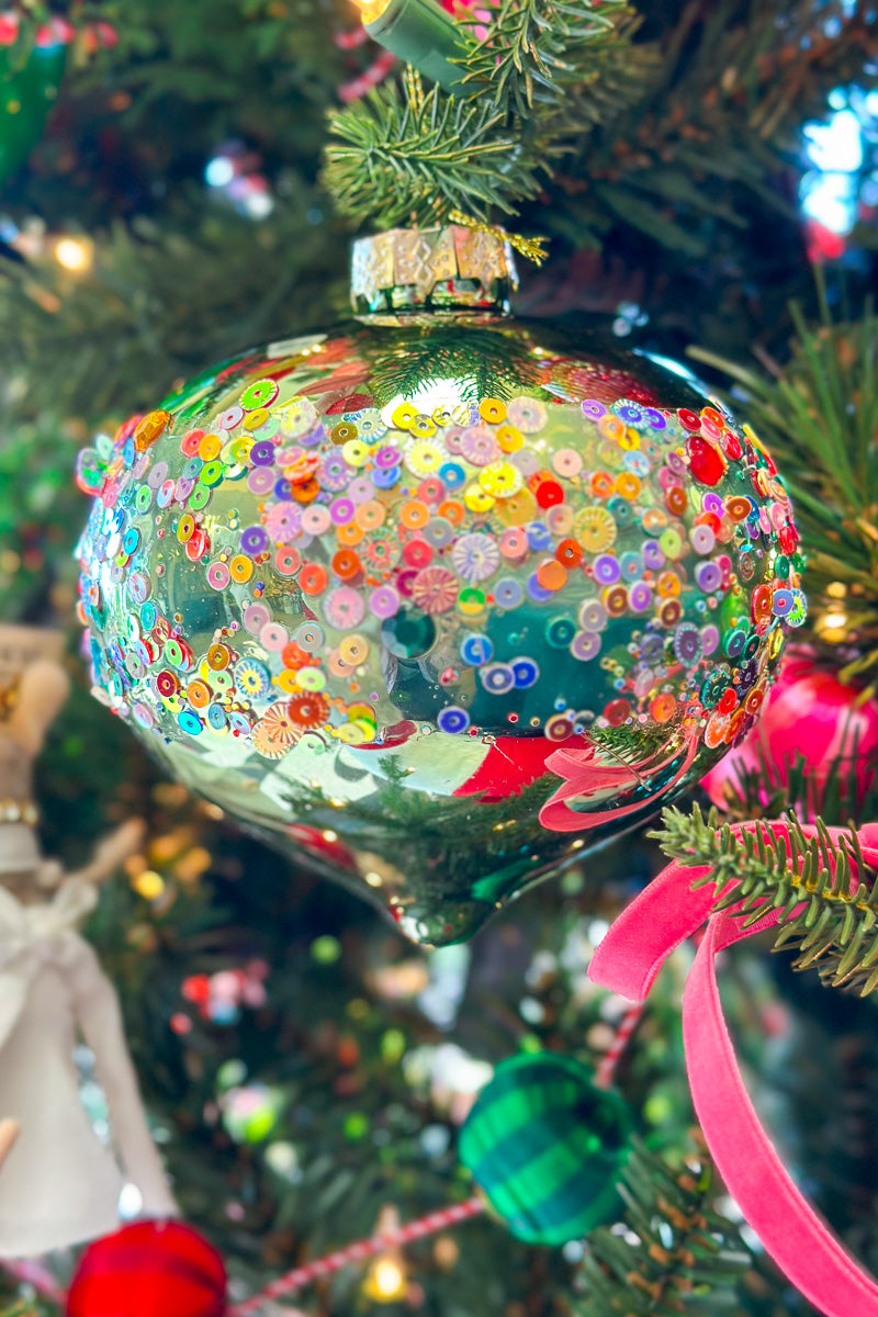 Multi Sequin Jewel Kismet Ornament 4.72" Green