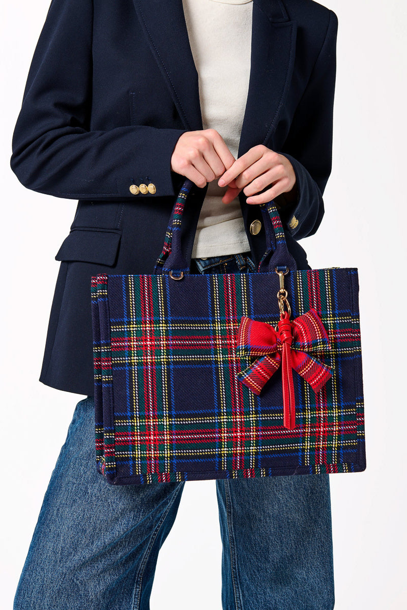 Shiraleah Plaid Bow Bag Charm Key Ring Red