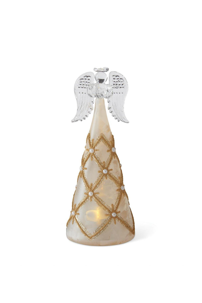 Tall Angel LED Medium Gold & Pearl